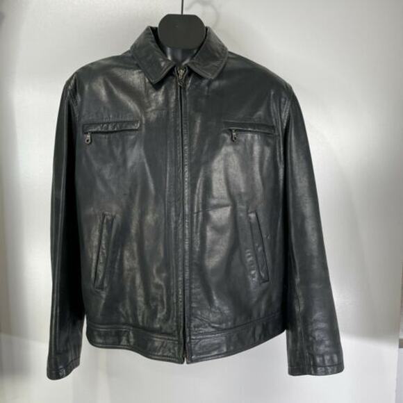 London Brando Men's Leather Jacket Black Sz XL Long Sleeves Zip Front Biker Moto - Picture 1 of 10